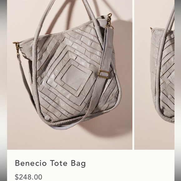 Anthropologie Benecio Diamond Leather Tote Monserrat De Lucca Light Grey - Picture 12 of 13